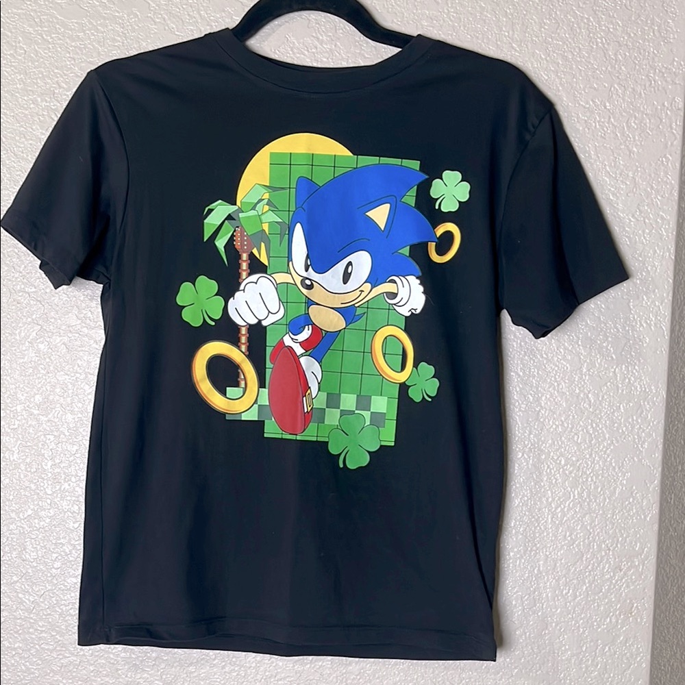 Sonic the Hedgehog Black Graphic Tee with Blue & Green Print Boys Size 10/12